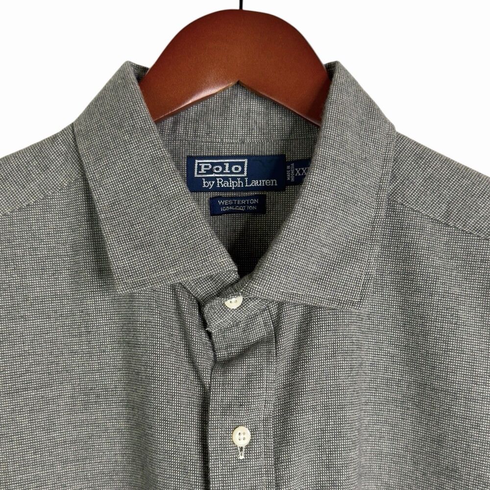 Vtg Polo Ralph Lauren Westerton Mens XXL Gray Birdseye Cotton Button Down Shirt - Picture 2 of 11